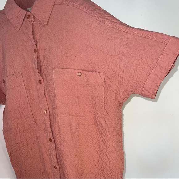 Max Studio Button Down Collar Shirt In Color Clay Textured Crepe Fabric Size XS - Picture 7 of 8